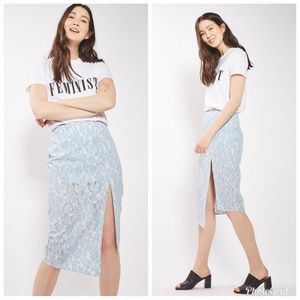 TOPSHOP Bonded Lace Skirt in Blue